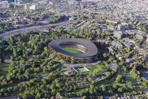A render of the new stadium at Victoria Park to be built for the Brisbane Olympics
