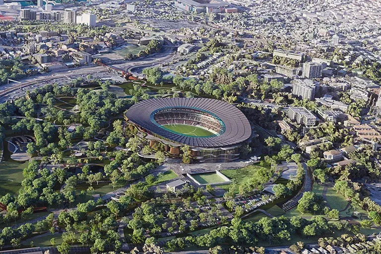 A render of the new stadium at Victoria Park to be built for the Brisbane Olympics